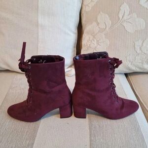 Boots Burgundy Lace-Up Ankle Boots